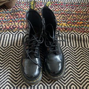 Dr. Martens black shiny moto combat boots